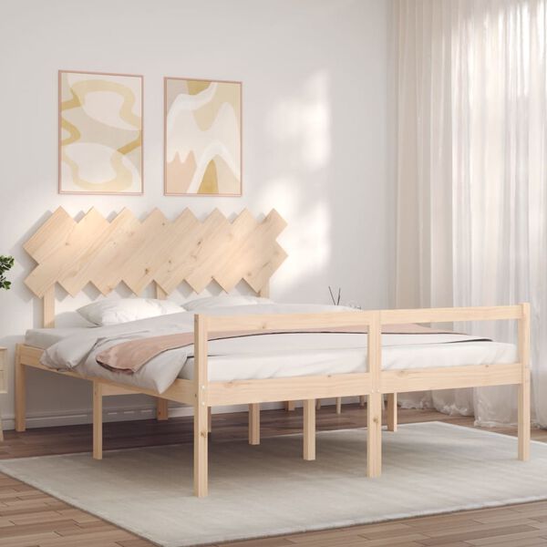 vidaXL Cama para idosos com cabeceira 160x200 cm madeira maci&ccedil;a