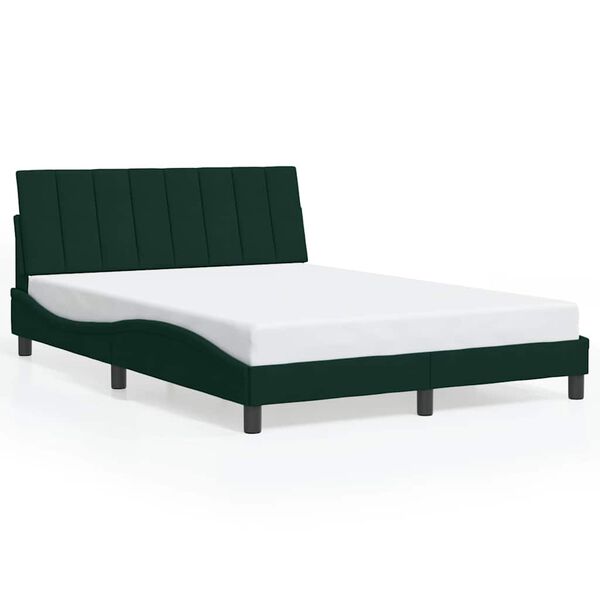 vidaXL Estrutura de cama sem colch&atilde;o Hanko 140x190 cm veludo verde-escuro