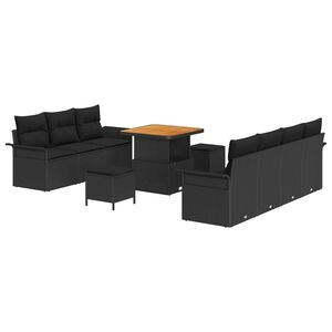 vidaXL Conjunto de Sof&aacute; de Jardim com almofada 10 pcs Preto vime PE