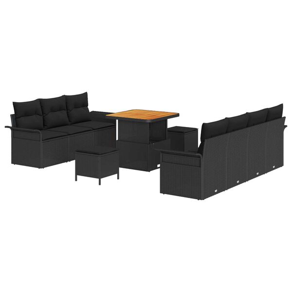 vidaXL Conjunto de Sof&aacute; de Jardim com almofada 10 pcs Preto vime PE