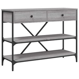 vidaXL Mesa consola gavetas/prateleiras deriv. madeira cinzento sonoma