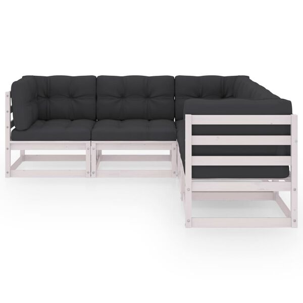 vidaXL 5 pcs conjunto lounge de jardim c/ almofadões pinho maciço
