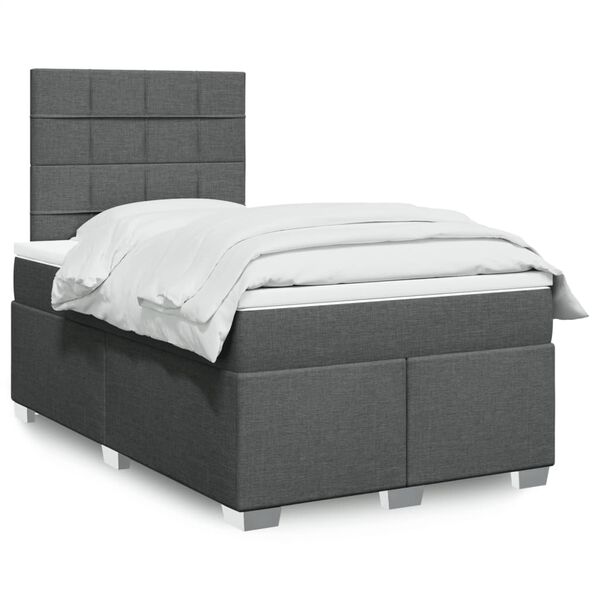 vidaXL Cama boxspring com colch&atilde;o 120x190 cm tecido cinzento-escuro
