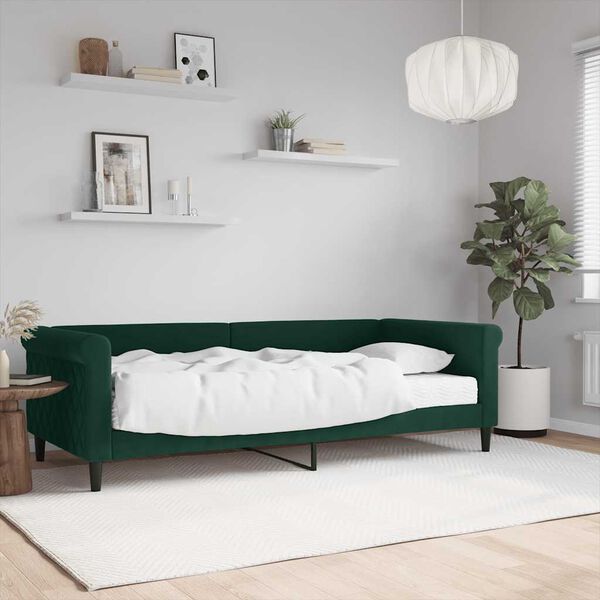 vidaXL Sof&aacute;-cama com colch&atilde;o 90x200 cm veludo verde-escuro