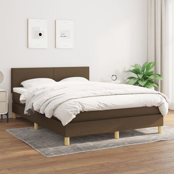 vidaXL Cama com molas/colch&atilde;o 140x190 cm tecido castanho-escuro