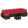 vidaXL Conjunto de sof&aacute; de jardim com 8 pe&ccedil;as e almofadas em rattan sint&eacute;tico marrom