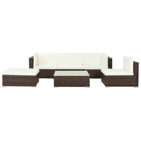 vidaXL 6 pcs conjunto lounge jardim c/ almofadões vime PE castanho