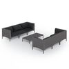 vidaXL 7 pcs conj. lounge jardim c/ almofad&otilde;es vime PE cinzento-escuro