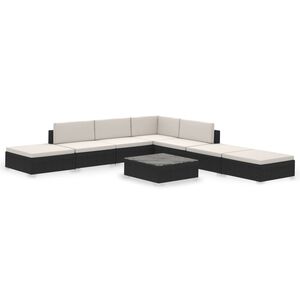 vidaXL 8 pcs conjunto lounge de jardim c/ almofad&otilde;es vime PE preto