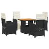 vidaXL 5 pcs conjunto de jantar p/ jardim c/ almofad&otilde;es vime PE preto