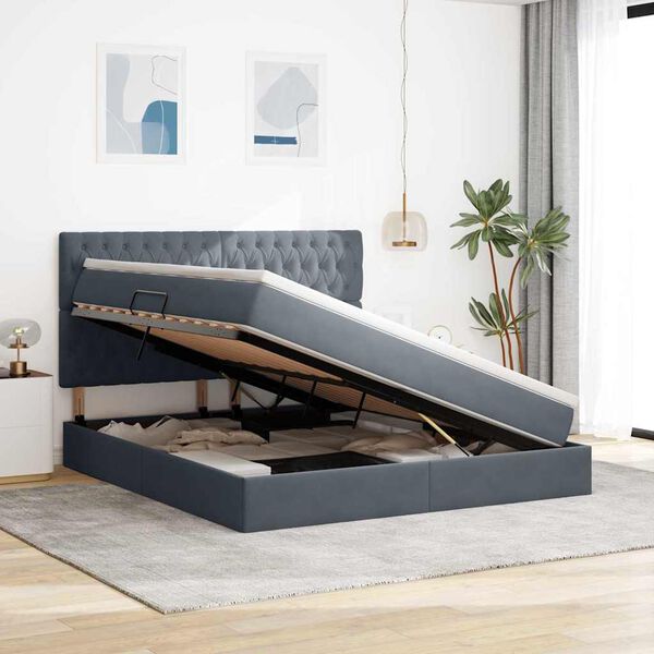 vidaXL Cama com arruma&ccedil;&atilde;o e colch&atilde;o Cinza Escuro 180 x 200 cm Veludo