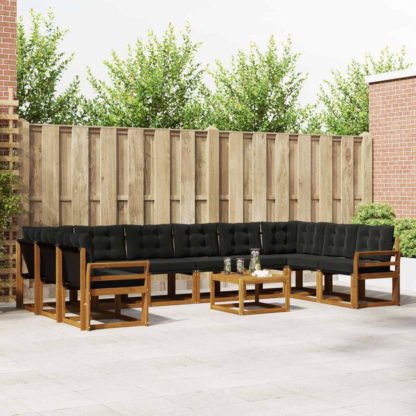 vidaXL Conjunto de Sof&aacute;s para Exterior 11 pcs Natural e Preto