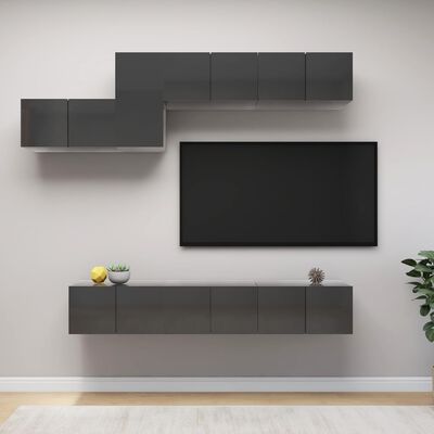 vidaXL 7 pcs conjunto de móveis de TV contraplacado cinzento brilhante