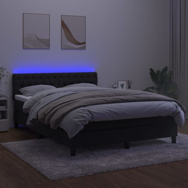 vidaXL Cama box spring c/ colch&atilde;o/LED 140x190 cm veludo preto