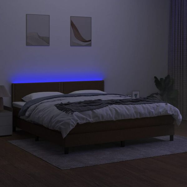 vidaXL Cama box spring c/ colch&atilde;o/LED 180x200cm tecido castanho-escuro