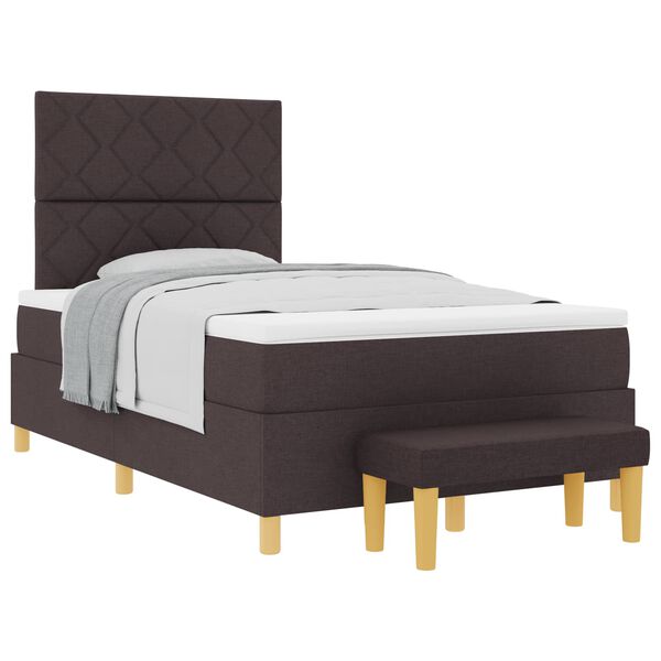 vidaXL Cama Box com colch&atilde;o Castanho escuro 120 x 190 cm tecido