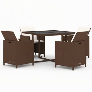 vidaXL 5 pcs conjunto jantar p/ jardim c/ almofad&otilde;es vime PE castanho