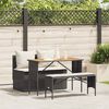 vidaXL 3 pcs conjunto de jantar p/ jardim c/ almofadões vime PE preto