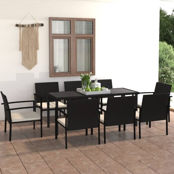vidaXL 9 pcs conjunto de jantar para jardim vime PE preto