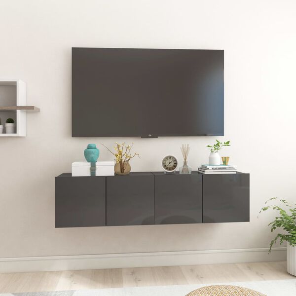 vidaXL M&oacute;veis de TV para parede 2 pcs 60x30x30 cm cinzento brilhante