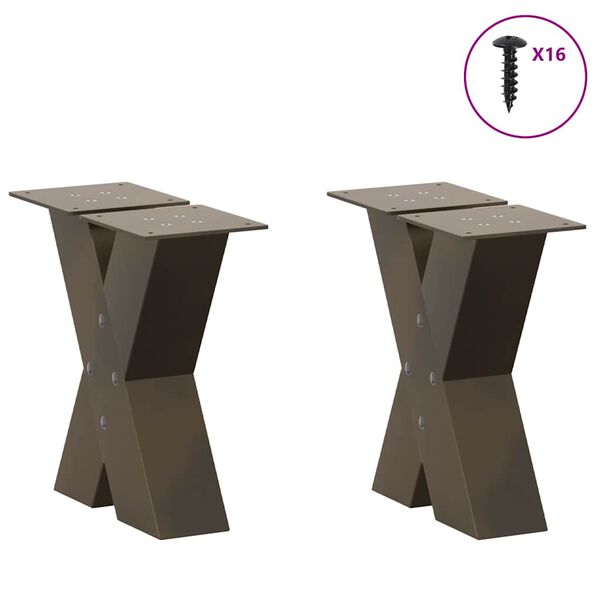 vidaXL P&eacute;s para mesa de centro em formato de X, 2 pe&ccedil;as, a&ccedil;o natural, 30x(30-31) cm, a&ccedil;o