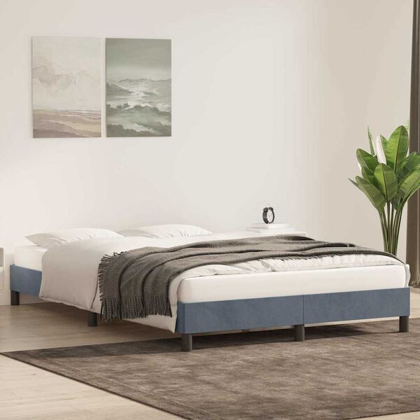 vidaXL Estrutura de cama sem colch&atilde;o 140x220 cm veludo cinzento-escuro