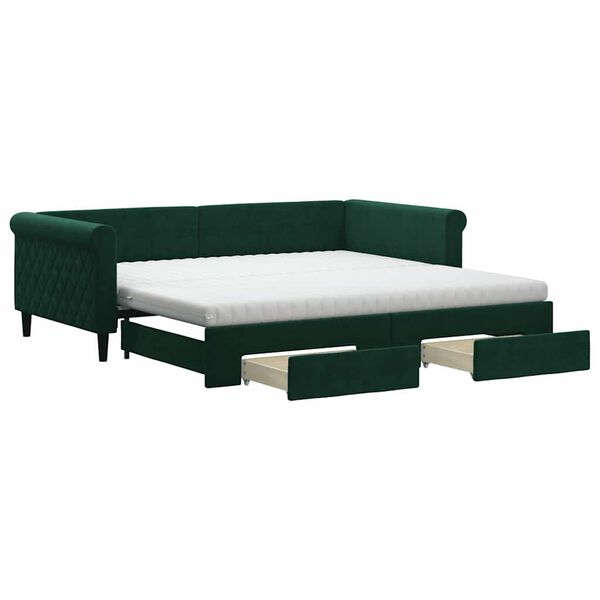vidaXL Sof&aacute;-cama c/ gavet&atilde;o e gavetas 100x200 cm veludo verde-escuro