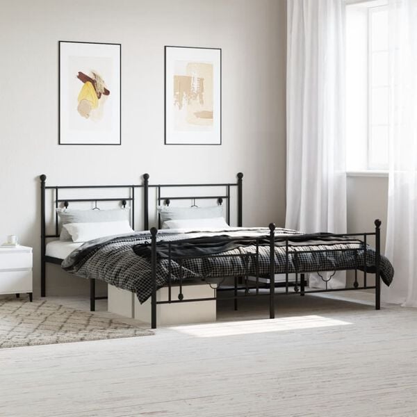 vidaXL Estrutura de cama com cabeceira e p&eacute;s 183x213 cm metal preto