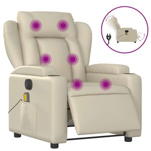 vidaXL Poltrona massagens reclin&aacute;vel el&eacute;trica couro artificial creme