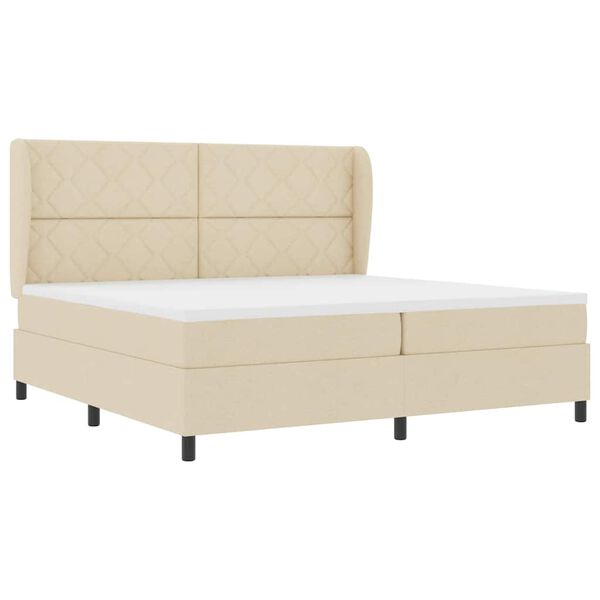 vidaXL Cama Box com colch&atilde;o com cabeceira Creme 200 x 200 cm tecido