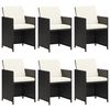 vidaXL 7 pcs conjunto de jantar p/ jardim c/ almofadões vime PE preto