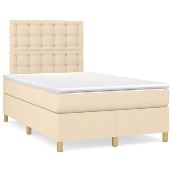 vidaXL Cama box spring c/ colch&atilde;o e LED 120x190 cm tecido cor creme