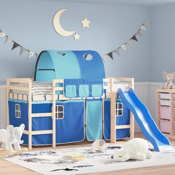 vidaXL Cortinas para cama elevada com t&uacute;nel poli&eacute;ster azul