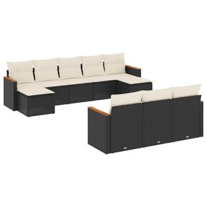 vidaXL 10 pcs conjunto sof&aacute;s de jardim c/ almofad&otilde;es vime PE preto