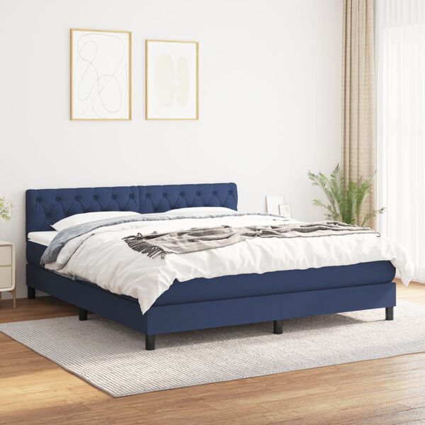 vidaXL Cama com molas/colch&atilde;o 160x200 cm tecido azul
