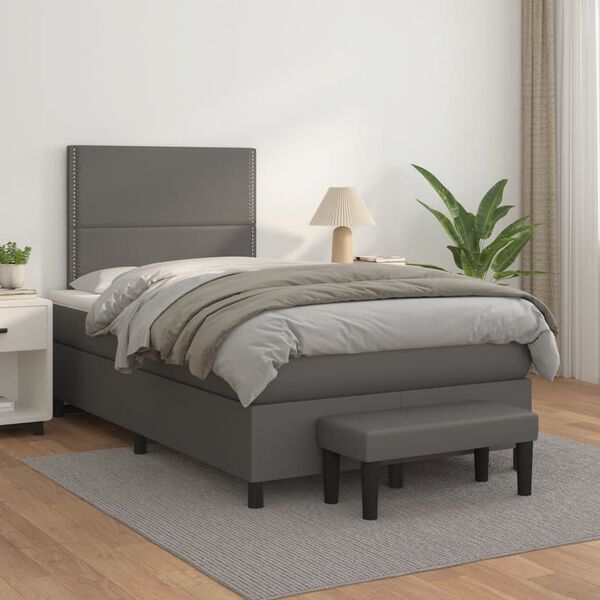 vidaXL Cama boxspring com colch&atilde;o 120x190 cm couro artificial cinzento