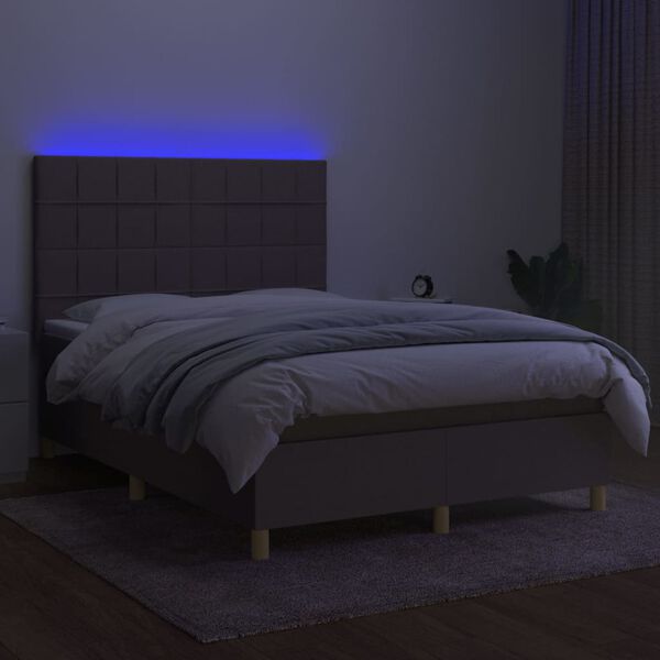 vidaXL Cama box spring colch&atilde;o/LED 140x190cm tecido cinza-acastanhado