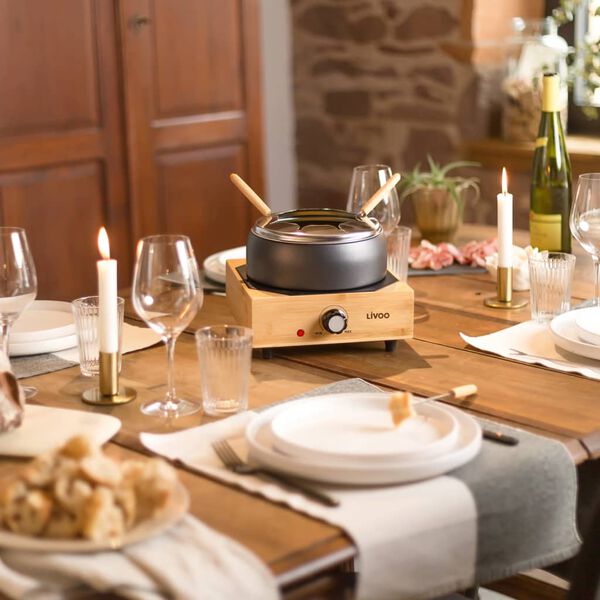 Livoo Fondue 2 L 800 W para 8 pessoas preto e madeira