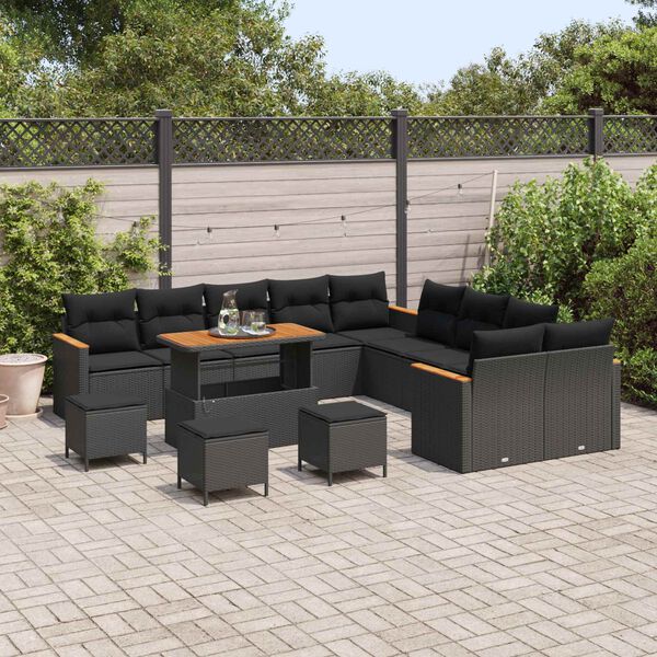 vidaXL Conjunto de Sof&aacute; de Jardim 14 pcs Preto vime PE