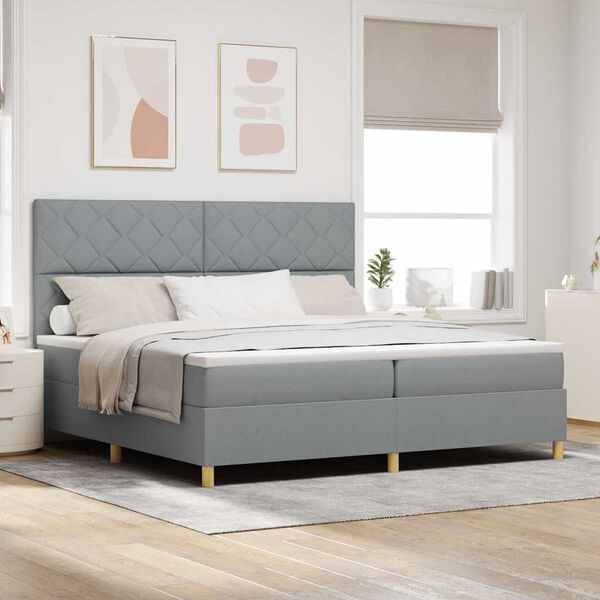vidaXL Cama Box com colch&atilde;o Cinzento-claro 200 x 200 cm tecido