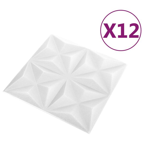 vidaXL Pain&eacute;is de parede 12 pcs Branco Origami 50 x 50 cm Espuma XPS