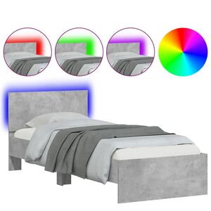 vidaXL Estrutura de cama c/ cabeceira/luzes LED 90x190cm cinza cimento
