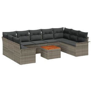 vidaXL Conjunto de Sof&aacute; de Jardim com almofada 10 pcs Cinzeto vime PE