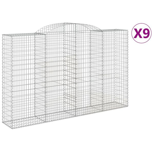 vidaXL Cestos gabi&atilde;o arqueados 9pcs 300x50x180/200cm ferro galvanizado