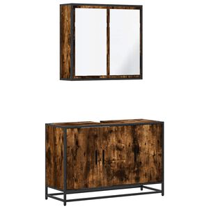 vidaXL 2 pcs conj. m&oacute;veis casa de banho derivados madeira cor fumado