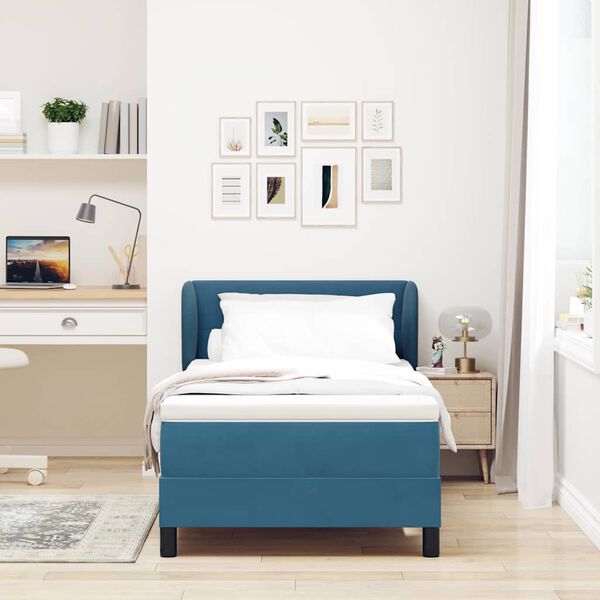 vidaXL Cama Box com colch&atilde;o Azul escuro 100 x 200 cm Veludo