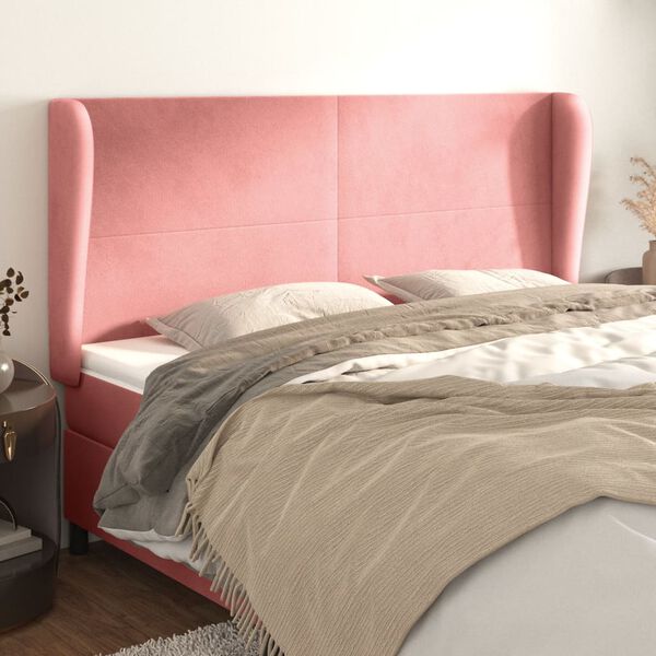 vidaXL Cabeceira cama c/ abas veludo 203x23x118/128 cm rosa