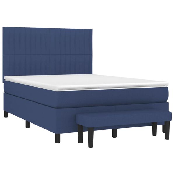 vidaXL Cama com molas/colchão 140x190 cm tecido azul