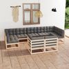 vidaXL 9 pcs conjunto lounge de jardim c/ almofadões pinho maciço