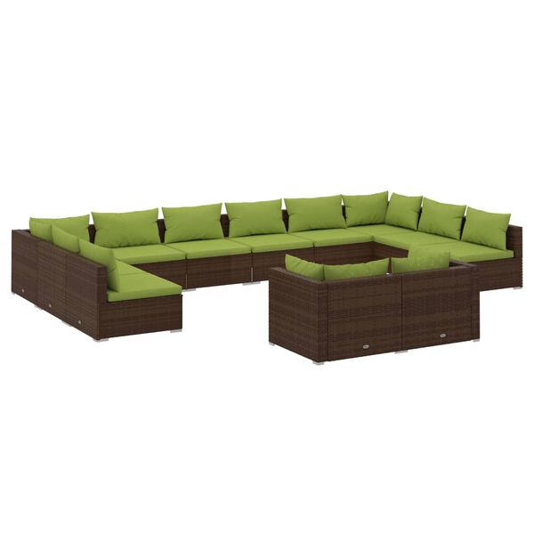 vidaXL 12 pcs conjunto lounge de jardim c/ almofad&otilde;es vime PE castanho